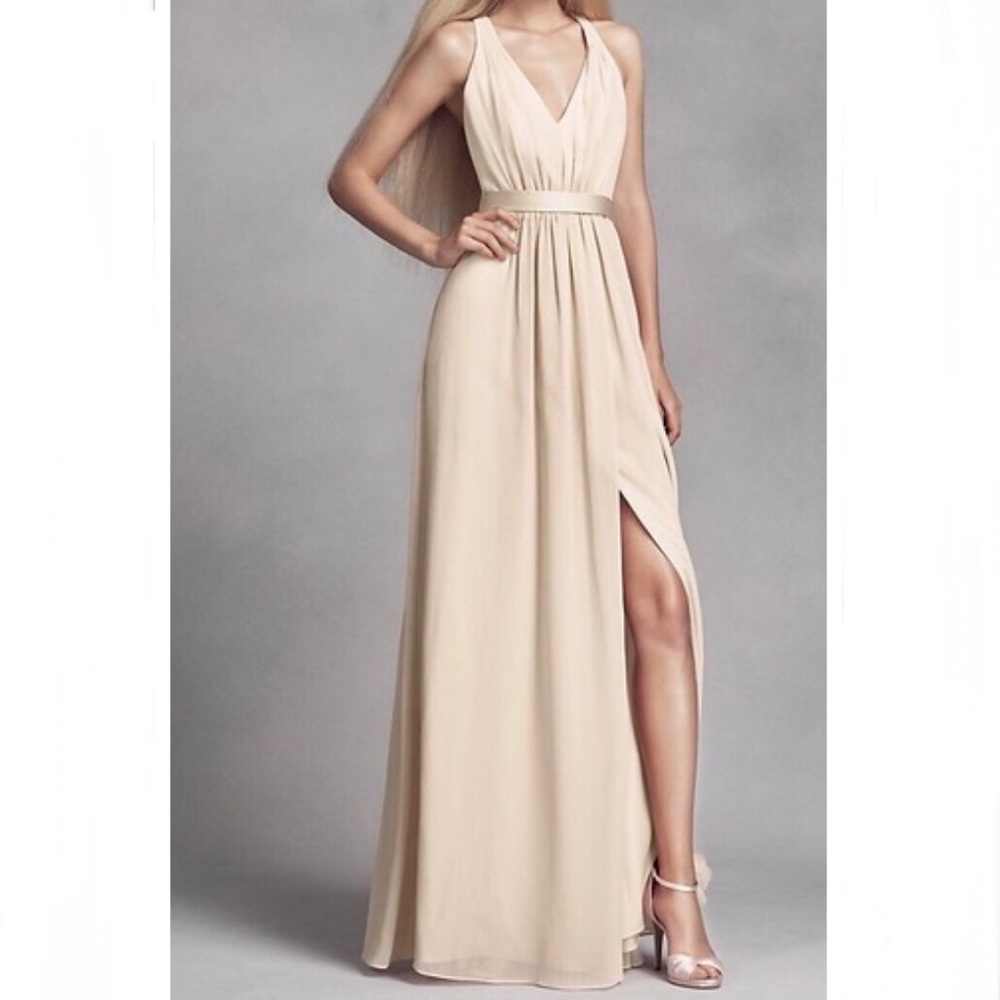 White x Vera Wang Chiffon Low Crisscross Back Slit Leg Maxi Dress Size 2